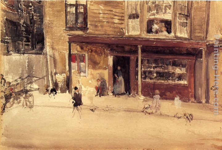 The Shop - An Exterior painting - James Abbott McNeill Whistler The Shop - An Exterior art painting